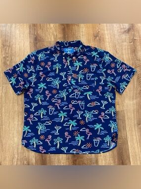 chubbies Navy Neon Tropical Print Polo Shirt Mens XXL Golf Performance Vacation